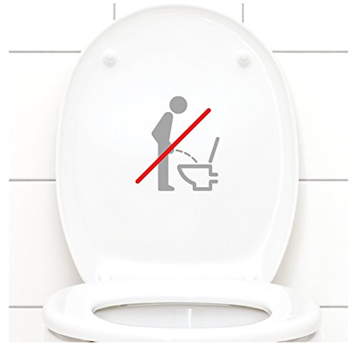 Grandora WC Deckel Sticker - Bitte im Sitzen pinkeln Schild I Silbergrau 11 x 12 cm I Piktogramm WC Bad Badezimmer Toilette Klodeckel Aufkleber W733