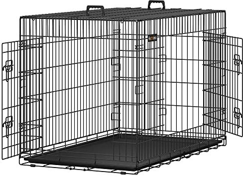 Feandrea Hundekäfig, klappbar, mit 2 Türen, ausziehbare Kunststoffschale, 122 x 74,5 x 80,5 cm, XXL, schwarz PPD48H