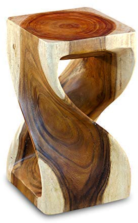 Kinaree Suar Massivholz Beistelltisch Twist – 50 cm Höhe, Farbe Natur – Handgefertigter Holz Beistelltisch aus massivem Suar Holz – Asiatische Möbel mit modernem Design