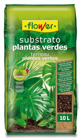 Flower - Sustrato Plantas Verdes 10 L | Tierra para Plantas de Interior y Exterior | con Perlita, Magnesio y Compost Vegetal | Aireación y Drenaje