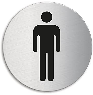 Plaque de Porte en Acier inox brossé - WC Hommes | Ø 75 mm No.8473