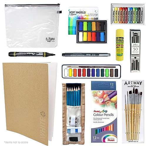 Artway - Kit de Artes plásticas - Lápices, Pinceles, Pasteles y Mucho más - Ideal para la ESO y Bachillerato - Tamaño A3