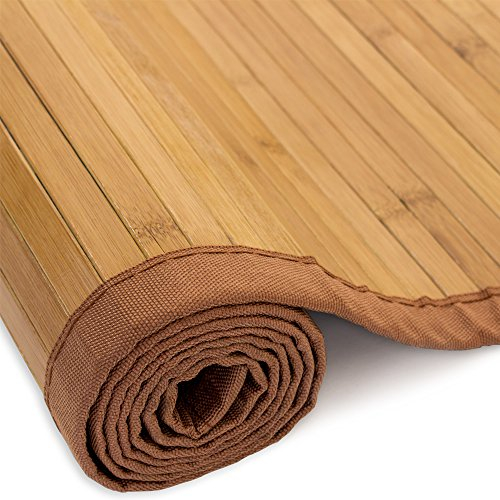 Homestyle4u 250, Bambusteppich 60x240 cm Bambusmatte Bad Teppich rutschfest braun mit Bordüre