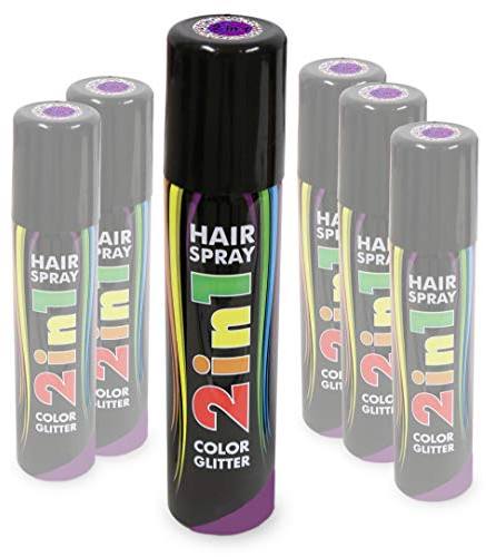 KarnevalsTeufel Hairspray 2in1 Color und Glitter in verschiedenen Farben buntes Haarspray mit Glitzer Haarschmuck farbig (Lila)