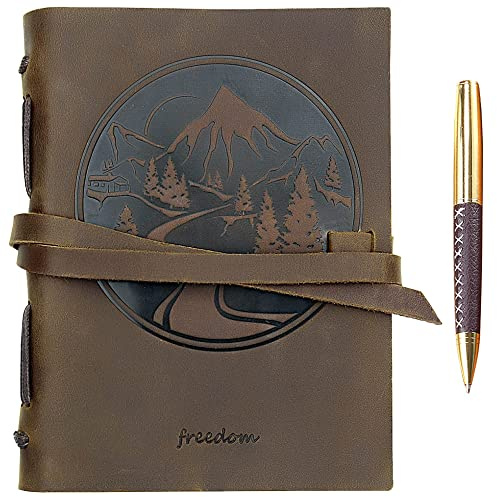 Sovereign-Gear Quaderno Appunti in Pelle Montagna – A5 Diario di Viaggio Taccuino Pelle Donna e Uomo Fatto a Mano – Agenda Pelle con Fogli Bianchi – 21 x 15 cm (8 x 6) – Idee per Regali Originali