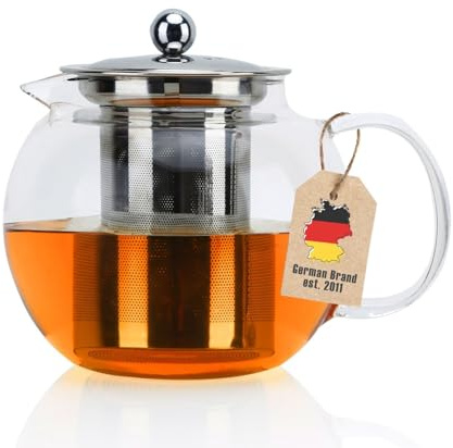 INTIRILIFE Teekanne mit Filter in KLAR – 650ml Glaskanne aus Borosilikatglas mit Siebeinsatz hitzebeständig geeignet für heiße und kalte Getränke, Tee, Kaffee, Wasser UVM.