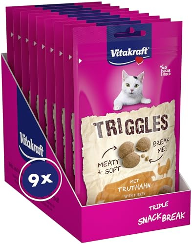 Vitakraft Triggles, Katzen Leckerli, weicher Katzensnack, mit Truthahn, Vorratsgröße, ohne Zusatz von Zucker (9X 40g)