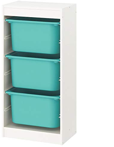 Trofast IKEA Regal, Aufbewahrung mit Boxen 46x30x94 cm Set NEU Regal weiß / 3 Boxen türkis