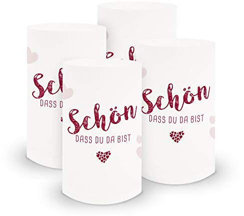 itenga 6x Windlicht Tischlicht aus Folie I Schön dass du da bist I 10,0 x 21,0 cm I ideal als Tischdeko für jede Feierlichkeit I geeignet für Teelichter oder LED-Kerzen (Dunkelrot)