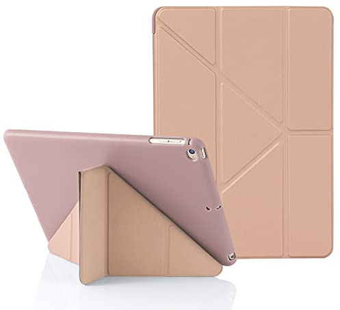 MuyDouxTech Funda para iPad 9,7 6a/5a Gen (2018/2017), y iPad Air 9,7 1a/2a Gen 2013/2014, Soporte Vertical y Horizontal 5 en 1, Cubierta de Silicona y Parte Trasera de TPU, Oro Rosa