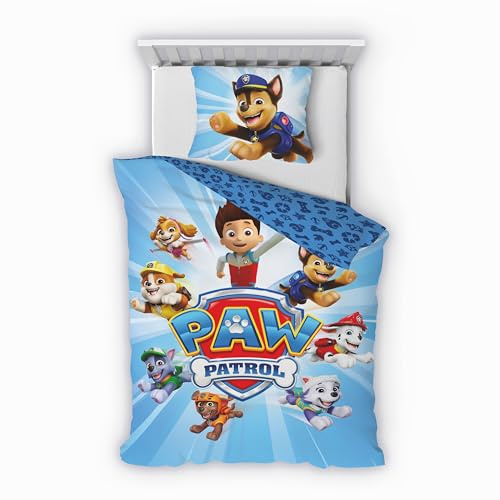 Träumschön Paw Patrol Bettwäsche 135x200-80x80 100% Baumwolle - Chase Mighty Pups | Renforcé Kinderbettwäsche mit Reißverschluss, leicht, atmungsaktiv, bügelfrei, ideal für den Sommer, OEKO-Tex zertifiziert