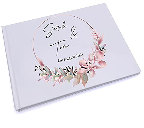Personalised Floral Wreath Wedding Lined Guest Book Hard Cover 80 Pages