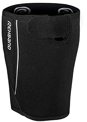 Rehband Oberschenkelbandage mit Klettverschluss XS-XXL, Oberschenkelstütze 5mm Neopren, 1x Bandage Oberschenkel Muskelfaserriss & Zerrung, Oberschenkel-Kompression, Farbe:Schwarz, Größe:S