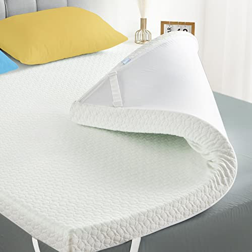 Mattress Topper Full, Homhougo 3 Inch Green Tea Egg Crate Memory Foam Mattress Topper with Zippered Bamboo Cover, Cloud-Like Soft