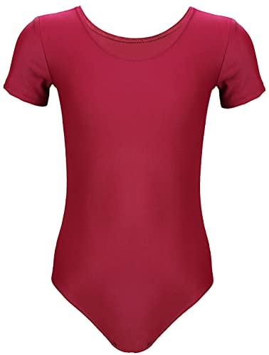 Aquarti Mädchen Gymnastikanzug Kurzarm Ballett Trikot, Farbe: Burgund, Größe: 146