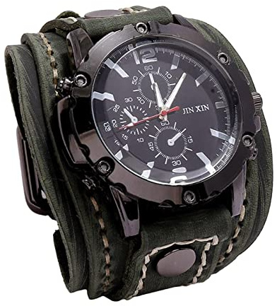 Baoblaze Punk Vintage Armbanduhr Breite PU Gurtband Manschette Römische, Gruen