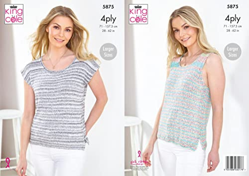 King Cole 4ply Knitting Pattern Ladies Split Hem Cap Sleeve & Vest Top (5875)