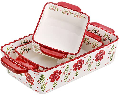 Coloch 3 Pack Ceramic Baking Dishes, Rectanglar Bakeware Set Hand-painted Lasagna Pan Porcelain Serving Bakeware for Pasta, Chicken, Kitchen, Banquet, Microwave and Dishwasher Safe