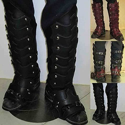 Mittelalterliche Retro-rüstung, Cosplay-schuhabdeckung, Leder-beinrüstung, Gotische Beinschienen, Halbe Chaps, Gamasche, Wasserdichter Soldat, Cosplay, Ritter, Lange Stiefel, Fußabdeckung,Schwarz