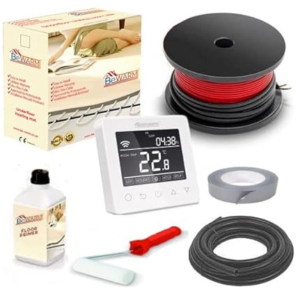 BeWarm Electric Underfloor Heating Cable Kit, 200w / m2 Loose Wire Cable Kit (2.4m2, Smart White WiFi Thermostat)
