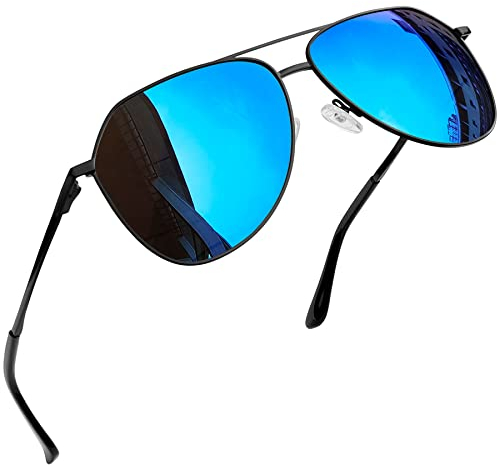 Joopin Retro Herren Sonnenbrille Blau Verspiegelt Große Metallrahmen Polarisierte Sonnenbrille Damen Moderne Gespiegelte Brille Klassisch Unisex Für Autofahren (Blau Verspiegelte)