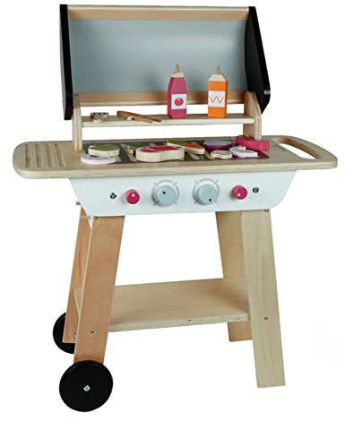 EverEarth Kinder BBQ Grill aus nachhaltigem Holz - Lernspielzeug zum Üben mit Essen und Lebensmittel - Kinder Grillset für Mädchen und Jungen ab 3 Jahre - Grill Rollenspiel EE33905
