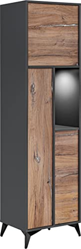 Komodee , Vitrine Schrank Orvieto, Eiche/Anthrazit, Breite 51 cm x Höhe 187 cm x Tiefe 40 cm, LED, für Wohnzimmer, Schlafzimmer