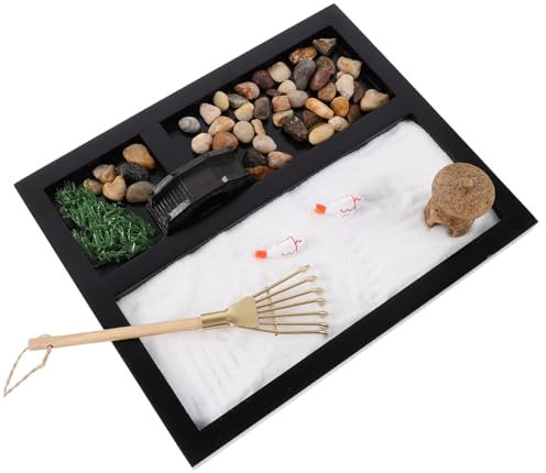 ibasenice Mini Zen Garten Aus Resin Für Schreibtisch Dekorativer Sandkasten Mit Rake Und Eleganter Schwarzfarbe Für Entspannung Und Stressabbau Im Büro Oder Zuhause