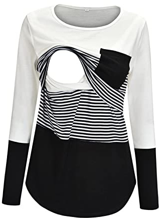 Premamá Tops Camisas de Lactancia Materna de Manga Larga para Mujeres Raya Camiseta Moda cómodo Ropa Premamá de Enfermería Primavera Verano Regalo Durante el Embarazo