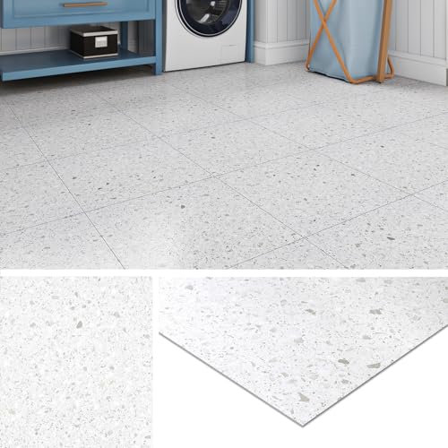 Livelynine Pavimento PVC Adesivo Effetto Granito Grigio Chiaro Piastrelle Adesive Pavimento Bagno 30x30CM Mattonelle Adesive Pavimento Cucina Terrazzo Grigio Pavimento Adesivo per Interni 4 Piastrelle