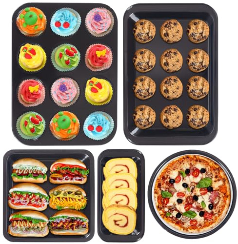 Pinkgarden Nonstick Baking Pans Set - 5-Piece Bakeware Kit with Round & Square Cake Pans, Muffin Pan, Loaf Pan, Roasting Pan - Durable Carbon Steel Oven Bakeware, Kitchen Baking Tools