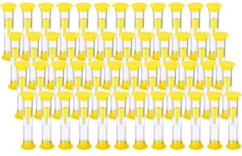 2 Minute Sand Timer, Acrylic Covered Hourglass Count Down Sand Clock Timer for Classroom, Games, Brushing Teeth, Exercising, Yellow (Pack of 48)