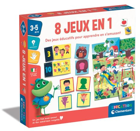 Clementoni - Coffret de 8 jeux en 1 - Jeux éducatifs formes, couleurs, nombres, quantités - Dés 3 ans