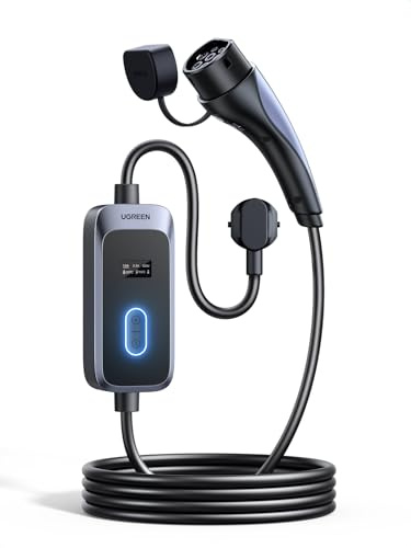 UGREEN Chargeur Voiture Électrique Type 2 EV Chargeur 3,68kW Charge Rapide | 8 10 13 16A Réglable, Écran Numérique, Charge Temporisée, 5M Câble Recharge Voiture Électrique avec Sac de Rangement