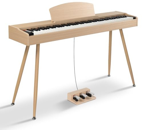LALAHO 88Key Keyboard Piano Weighted Action Electronic Keyboard Piano-Beige | 3-Pedal Unit, Stereo Headphones, Double Bluetooth, Split/Touch/Transpose Control Functions, Full Equipment for beginners