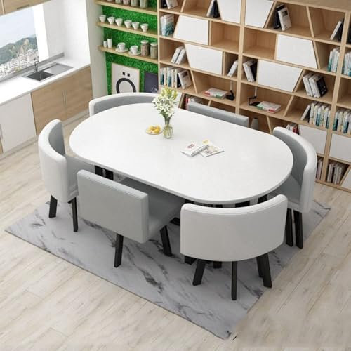 EpuzeR 90 * 150cm Esstisch mit 6 Stühlen Set, Küchentisch Konferenztisch mit Stühlen, Couchtisch, Multifunktional Empfangtisch Bartisch(Grau)