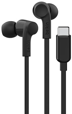 Belkin SoundForm Wired Headphones with USB-C Connector, In-Ear Headphones with Microphone, In-Ear Headphones for iPhone 16/15, iPad Mini, Galaxy S24, Android and More with USB-C, Black
