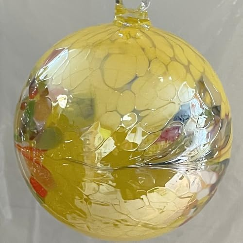 Kugel zum hängen Glaskugel Ornament gelb bunt Fensterdekoration mundgeblasenes Kristallglas Durchmesser ca. 8 cm