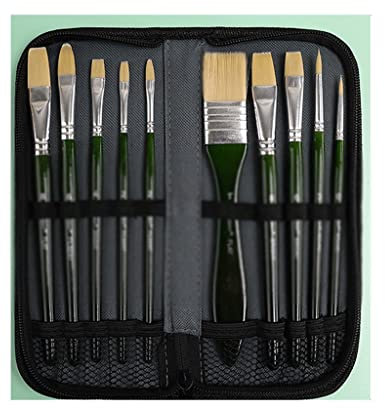 MOKLYF 10-teiliges Pinselset für Aquarell- und Ölgemälde, multifunktional, Nylonpinsel mit Stoffbeutel, Künstlerbedarf(E-Wie das Bild zeigt