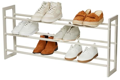 Love IT Store IT Schuh-Regal ausziehbar - Schuhregal Metall und Holz für bis zu 15 Paar Schuhe - Schuhaufbewahrung auf 3 Ebenen - Ausziehbar, stabil - Grau