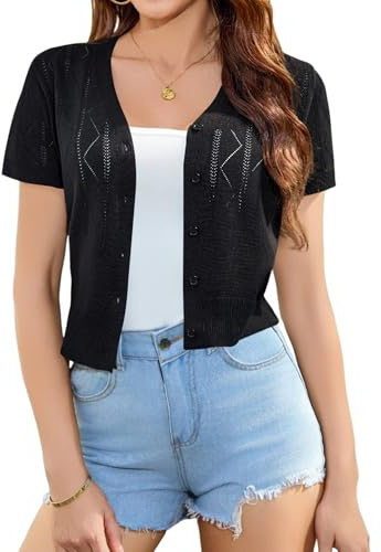 Totatuit Women's Cardigan Sweaters Short Sleeve Women Lightweight Bolero Cropped Cardigan UK Knit Shrugs for Evening 035 Black L