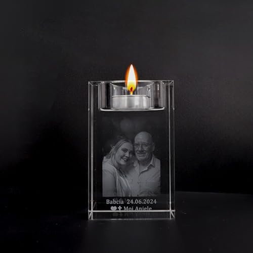 Personalisierter 3D-Foto-Kristall-Kerzenhalter, Individuell Gravierter 3D-Bild-Kristall-Kerzenständer, Individuelle Foto-3D-Gedenkkerzen mit Foto, Kerzenständer-Dekor für Hochzeitstag, Weihnachten