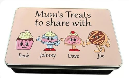 Personalised Mum Nan Gran Treats Rectangle Sweet, Treat or Biscuit Tin, Great gift for Mothers Day, or Birthdays ect. Lasting gift.