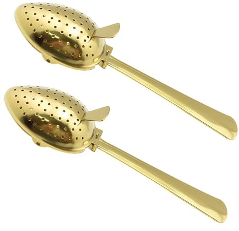 Tesil 2 st tesilar med långa handtag med fina hål 304 rostfritt stål skedformade filter för tekannor koppar muggar