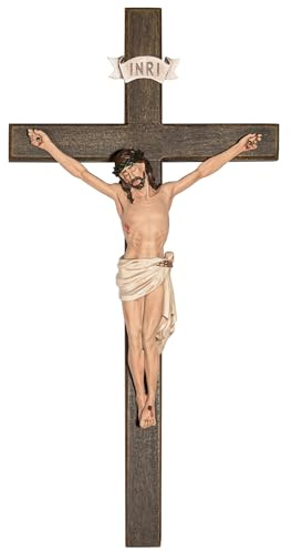 PLONKLY Crucifix Wall Cross - Hand Painted Jesus Wall Cross Religious Home Decor, 10 Inches Wooden Crucifix Catholic Gifts for Wedding, Housewarming