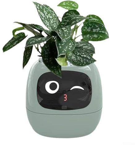 Maceta inteligente Maceta interactiva inteligente con sensores para el cuidado automático de plantas y pantalla virtual de mascotas Macetero inteligente Robot para decoración de interiores (verde)