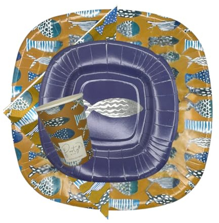 PartyBIO Set Oceano 110 Pezzi Stoviglie Biodegradabili Monouso per Feste – Piatti Carta, Bicchieri, Tovaglioli Compostabili per 20 Persone – Ecologiche, Usa e Getta, per Compleanni, Eventi, Picnic