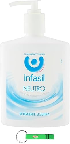 8 x Infasil, sapone neutro, sapone liquido, sapone per le mani per la pulizia quotidiana, formula con glicerina naturale, adatto per pelli sensibili da 300 ml + portachiavi Beni Culinari gratuito