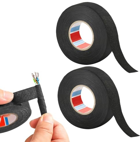 Eophmi Wiring Loom Tape,2PCS 19mm x 15m Black Fabric Tape,Wiring Harness Cloth Tape for Car Harness, Cable Flexibility and Noise Damping