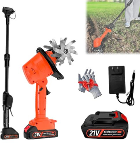 21v Cordless Mini Electric Garden Tiller, 235rpm Rechargable Cultivator with 4 Rows of Tines, Rotavator with Battery and Charger for Garden, Vegetable Garden, Greenhouse, Working Width and Depth 10cm
